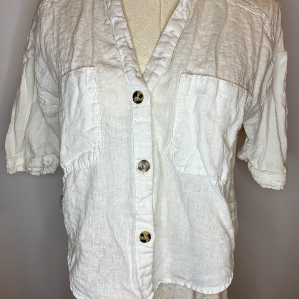 Zara Linen Blend Button Up Shirt